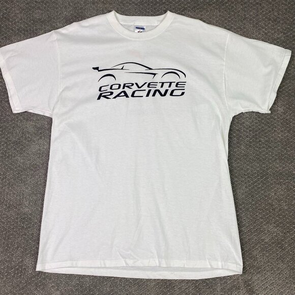 Vintage Corvette Racing T Shirt Men's XL Fits Like A Large White Cotton - Picture 1 of 8
